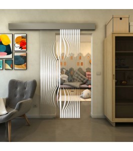 Glasschiebetür ECO-LINE - Fineprint Model 059 Weiss auf Klarglas