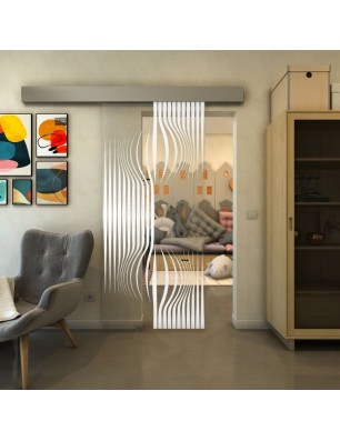 Glasschiebetür ECO-LINE - Fineprint Model 059 Weiss auf Klarglas