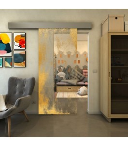Glasschiebetür ECO-LINE - Fineprint Model 061 Gold auf Klarglas