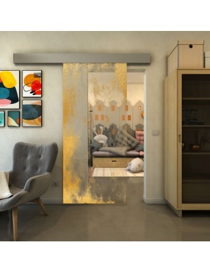 Glasschiebetür ECO-LINE - Fineprint Model 061 Gold auf Klarglas