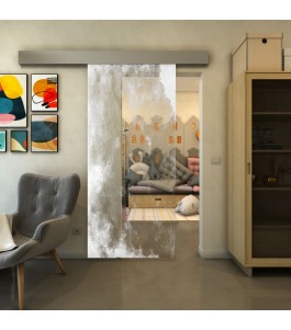 Glasschiebetür ECO-LINE - Fineprint Model 061 Weiss auf Klarglas