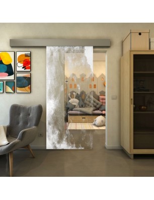 Glasschiebetür ECO-LINE - Fineprint Model 061 Weiss auf Klarglas