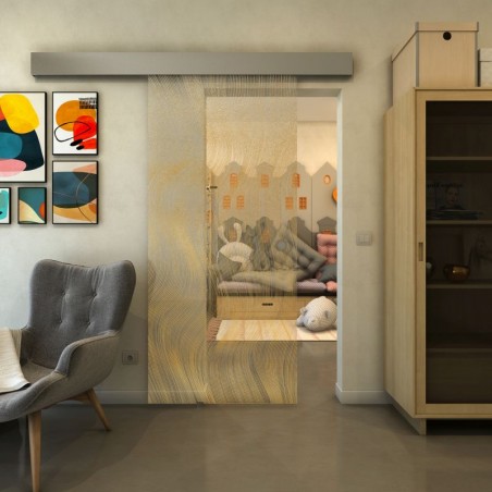 Glasschiebetür ECO-LINE - Fineprint Model 062 Gold auf Klarglas