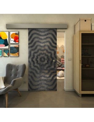 Glasschiebetür ECO-LINE - Fineprint Model 064 Schwarz auf Klarglas