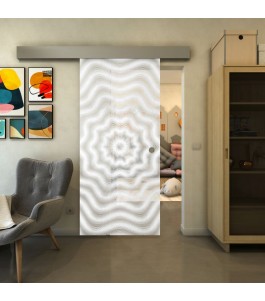 Glasschiebetür ECO-LINE - Fineprint Model 064 Weiss auf Klarglas