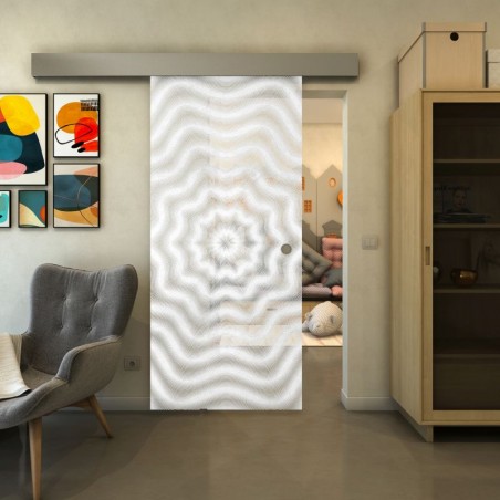 Glasschiebetür ECO-LINE - Fineprint Model 064 Weiss auf Klarglas