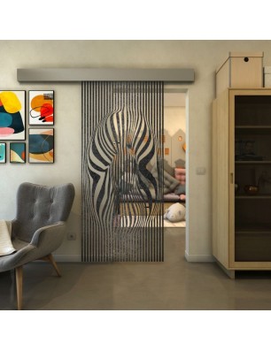 Glasschiebetür ECO-LINE - Fineprint Model 065 Schwarz auf Klarglas