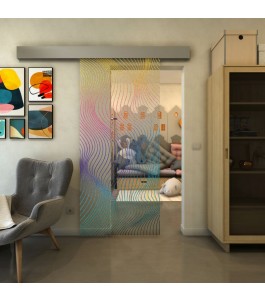 Glasschiebetür ECO-LINE - Fineprint Model 066 Verlauf auf Klarglas