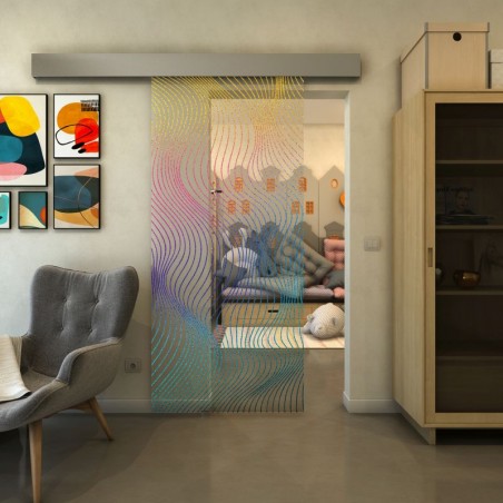 Glasschiebetür ECO-LINE - Fineprint Model 066 Verlauf auf Klarglas