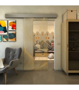 Glasschiebetür ECO-LINE - Fineprint Model 066 Gold auf Klarglas