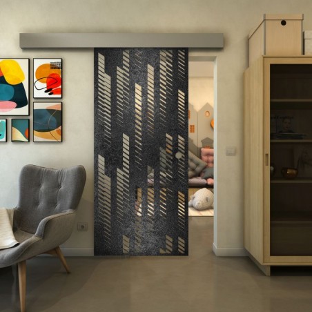 Glasschiebetür ECO-LINE - Fineprint Model 067 Schwarz auf Klarglas