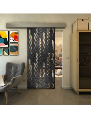 Glasschiebetür ECO-LINE - Fineprint Model 067 Schwarz auf Klarglas