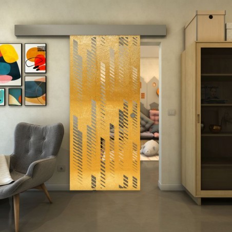 Glasschiebetür ECO-LINE - Fineprint Model 067 Gold auf Klarglas
