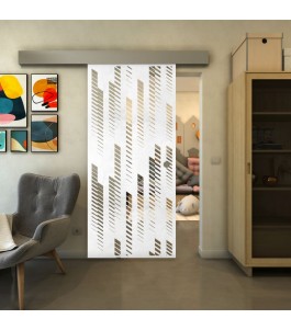 Glasschiebetür ECO-LINE - Fineprint Model 067 Weiss auf Klarglas
