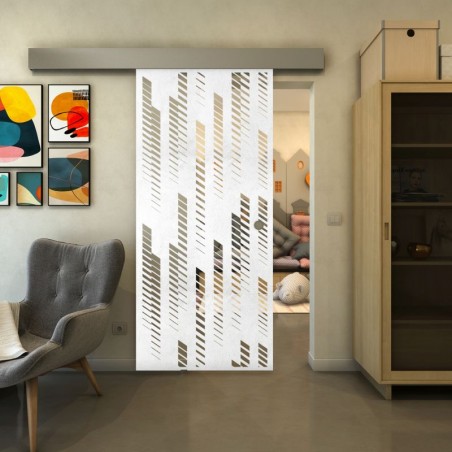 Glasschiebetür ECO-LINE - Fineprint Model 067 Weiss auf Klarglas