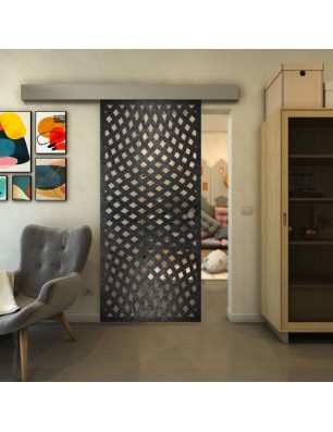 Glasschiebetür ECO-LINE - Fineprint Model 068 Schwarz auf Klarglas