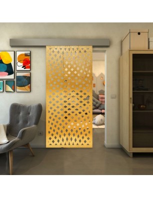 Glasschiebetür ECO-LINE - Fineprint Model 068 Gold auf Klarglas