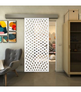 Glasschiebetür ECO-LINE - Fineprint Model 068 Weiss auf Klarglas