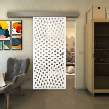 Glasschiebetür ECO-LINE - Fineprint Model 068 Weiss auf Klarglas