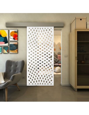 Glasschiebetür ECO-LINE - Fineprint Model 068 Weiss auf Klarglas