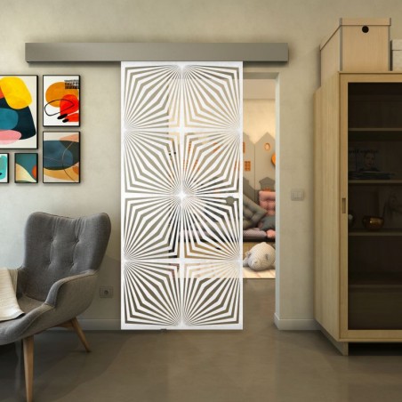 Glasschiebetür ECO-LINE - Fineprint Model 069 Weiss auf Klarglas