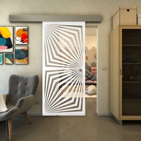 Glasschiebetür ECO-LINE - Fineprint Model 070 Weiss auf Klarglas