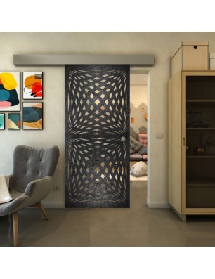 Glasschiebetür ECO-LINE - Fineprint Model 071 Schwarz auf Klarglas