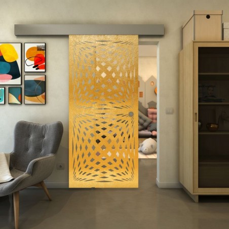 Glasschiebetür ECO-LINE - Fineprint Model 071 Gold auf Klarglas