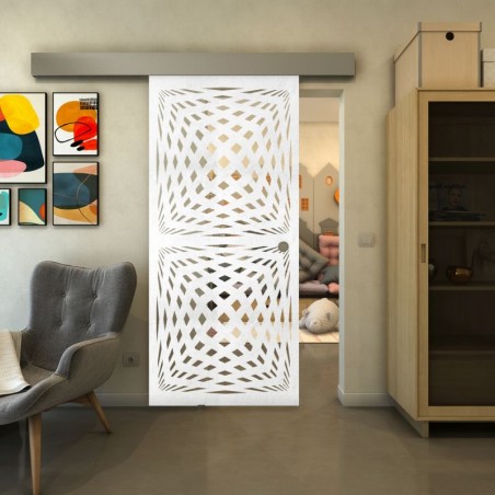 Glasschiebetür ECO-LINE - Fineprint Model 071 Weiss auf Klarglas