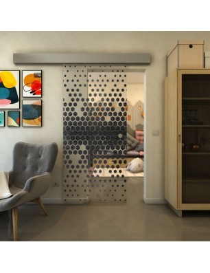 Glasschiebetür ECO-LINE - Fineprint Model 072 Schwarz auf Klarglas