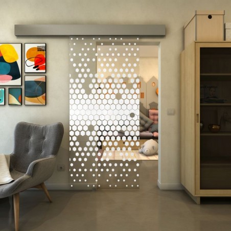 Glasschiebetür ECO-LINE - Fineprint Model 072 Weiss auf Klarglas