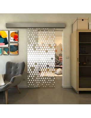 Glasschiebetür ECO-LINE - Fineprint Model 072 Weiss auf Klarglas