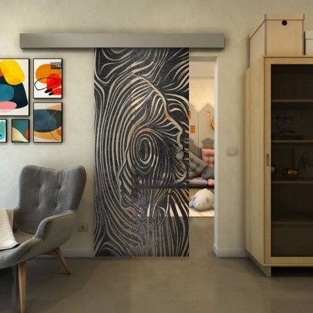 Glasschiebetür ECO-LINE - Fineprint Model 074 Schwarz auf Klarglas