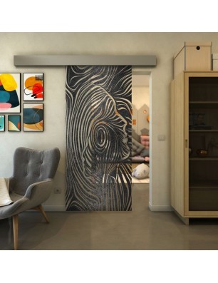 Glasschiebetür ECO-LINE - Fineprint Model 074 Schwarz auf Klarglas