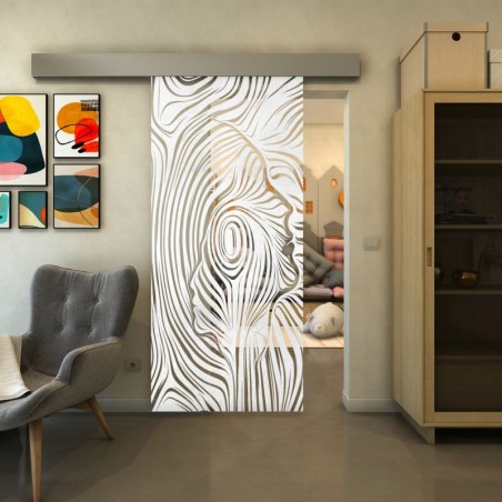 Glasschiebetür ECO-LINE - Fineprint Model 074 Weiss auf Klarglas