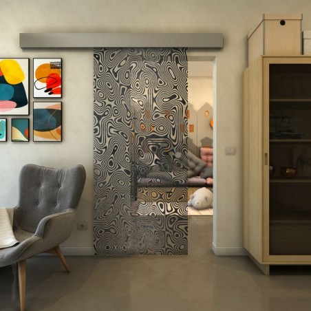 Glasschiebetür ECO-LINE - Fineprint Model 076 Schwarz auf Klarglas