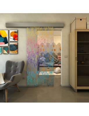 Glasschiebetür ECO-LINE - Fineprint Model 077 Verlauf auf Klarglas