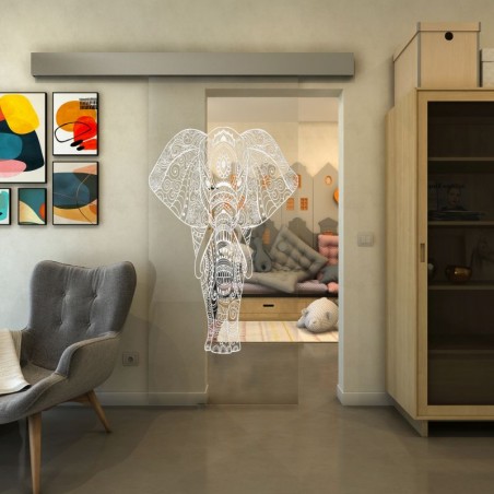 Glasschiebetür ECO-LINE - Fineprint Model 078 Weiss auf Klarglas