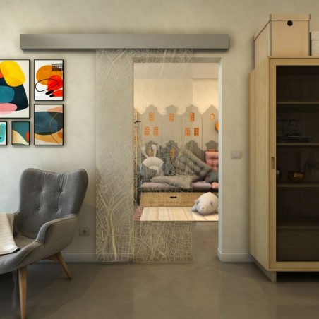 Glasschiebetür ECO-LINE - Fineprint Model 079 Gold auf Klarglas