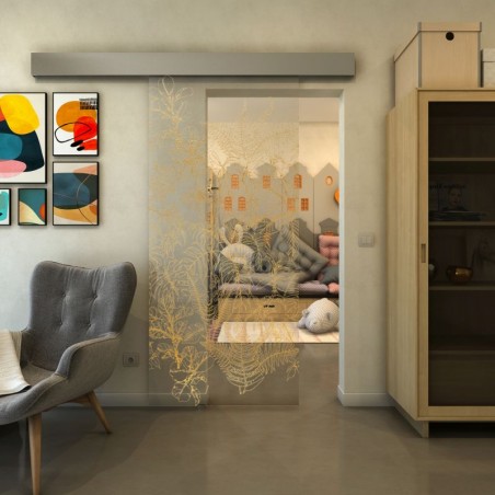 Glasschiebetür ECO-LINE - Fineprint Model 080 Gold auf Klarglas