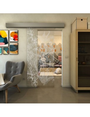 Glasschiebetür ECO-LINE - Fineprint Model 080 Weiss auf Klarglas