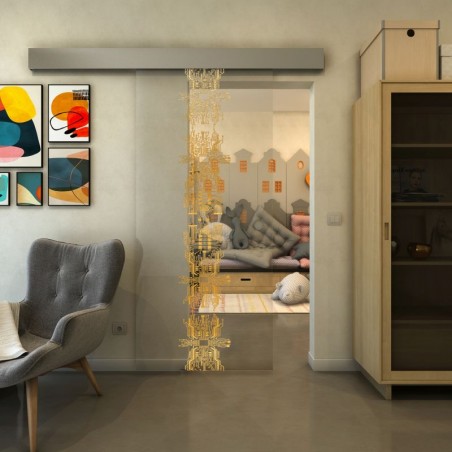 Glasschiebetür ECO-LINE - Fineprint Model 081 Gold auf Klarglas