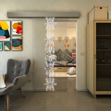 Glasschiebetür ECO-LINE - Fineprint Model 081 Weiss auf Klarglas