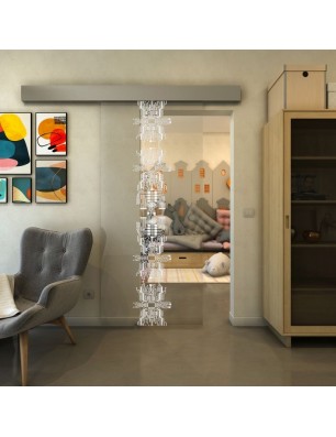 Glasschiebetür ECO-LINE - Fineprint Model 081 Weiss auf Klarglas