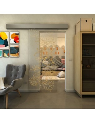 Glasschiebetür ECO-LINE - Fineprint Model 082 Gold auf Klarglas