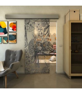 Glasschiebetür ECO-LINE - Fineprint Model 083 Schwarz auf Klarglas