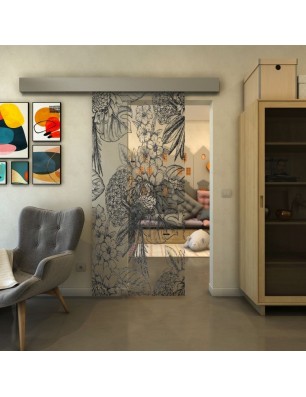 Glasschiebetür ECO-LINE - Fineprint Model 083 Schwarz auf Klarglas