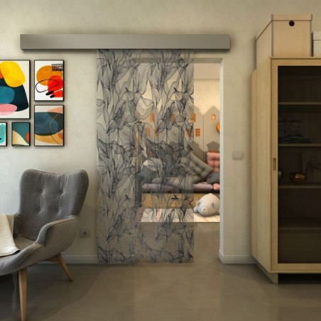Glasschiebetür ECO-LINE - Fineprint Model 084 Schwarz auf Klarglas