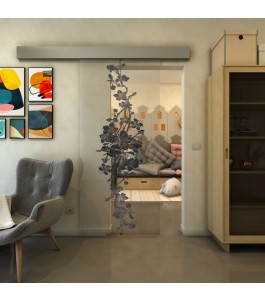 Glasschiebetür ECO-LINE - Fineprint Model 085 Schwarz auf Klarglas