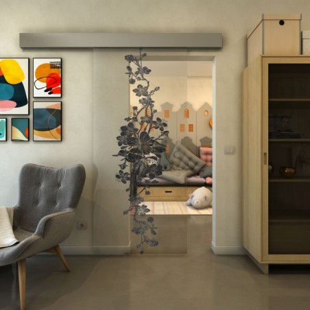 Glasschiebetür ECO-LINE - Fineprint Model 085 Schwarz auf Klarglas